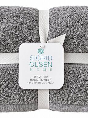 Sigrid Olsen Hand Towels Gray Soft 100% Cotton 18X28 Set Of 2